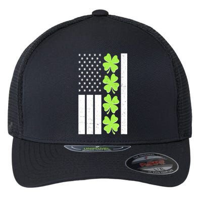 St Patrick's Day USA American Flag Shamrock Clovers Flexfit Unipanel Trucker Cap