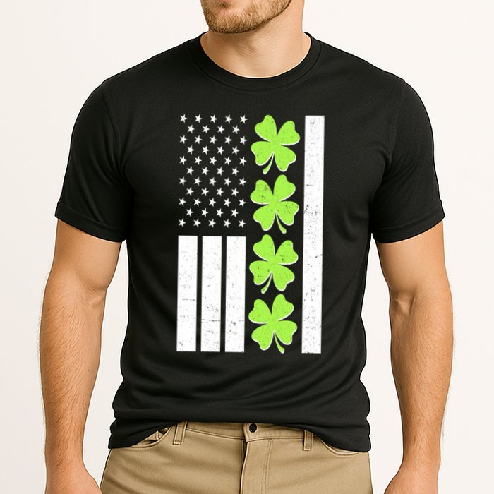 St Patrick's Day USA American Flag Shamrock Clovers Cooling Performance Crew T-Shirt