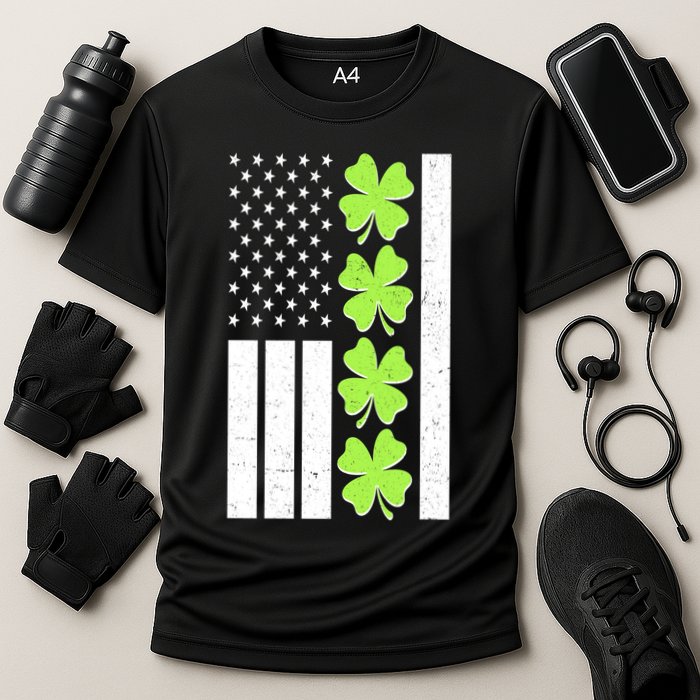 St Patrick's Day USA American Flag Shamrock Clovers Cooling Performance Crew T-Shirt