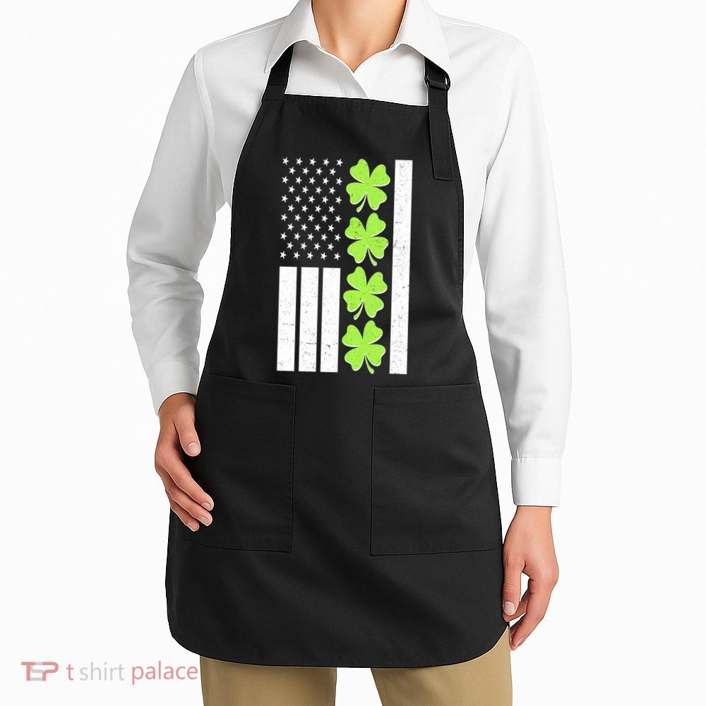 St Patrick's Day USA American Flag Shamrock Clovers Apron
