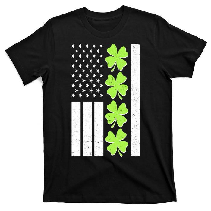 St Patrick's Day USA American Flag Shamrock Clovers T-Shirt