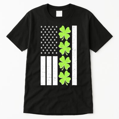 St Patrick's Day USA American Flag Shamrock Clovers Tall T-Shirt