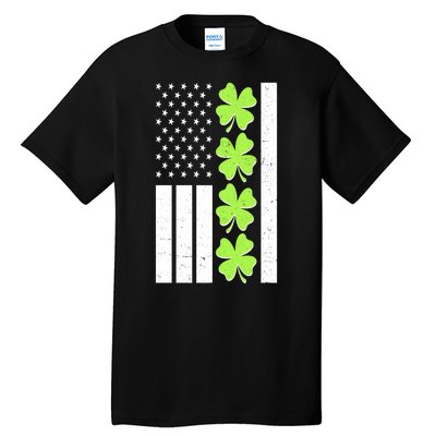 St Patrick's Day USA American Flag Shamrock Clovers Tall T-Shirt