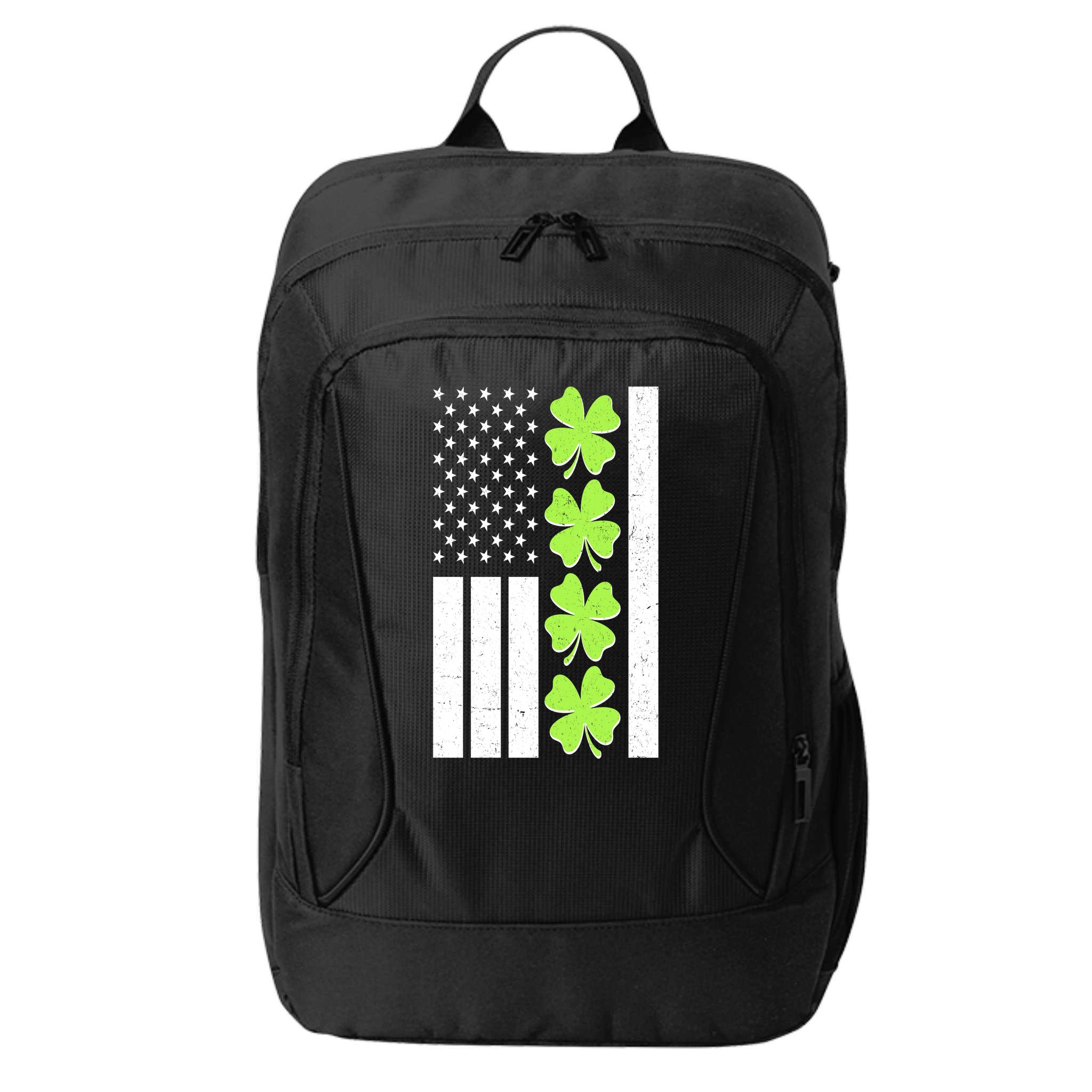St Patrick's Day USA American Flag Shamrock Clovers City Backpack