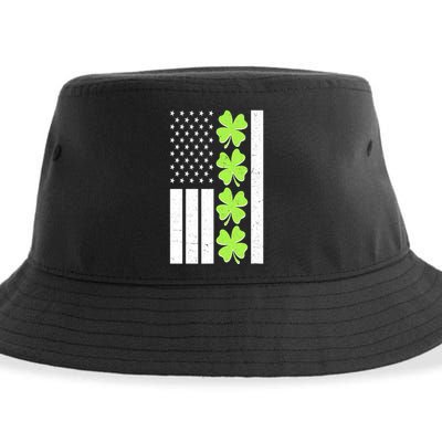 St Patrick's Day USA American Flag Shamrock Clovers Sustainable Bucket Hat