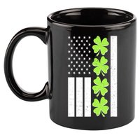St Patrick's Day USA American Flag Shamrock Clovers 11oz C Handle Ceramic Mug