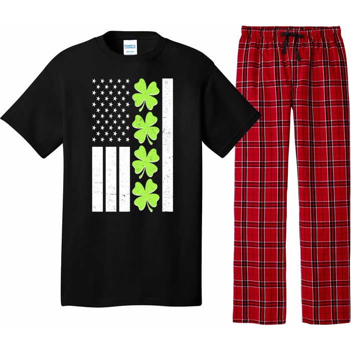 St Patrick's Day USA American Flag Shamrock Clovers Pajama Set