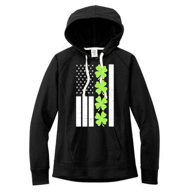 St Patrick's Day USA American Flag Shamrock Clovers Women's Fleece Hoodie