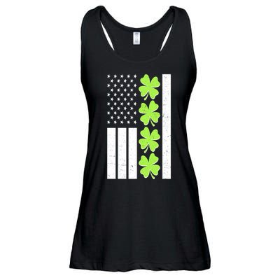 St Patrick's Day USA American Flag Shamrock Clovers Ladies Essential Flowy Tank