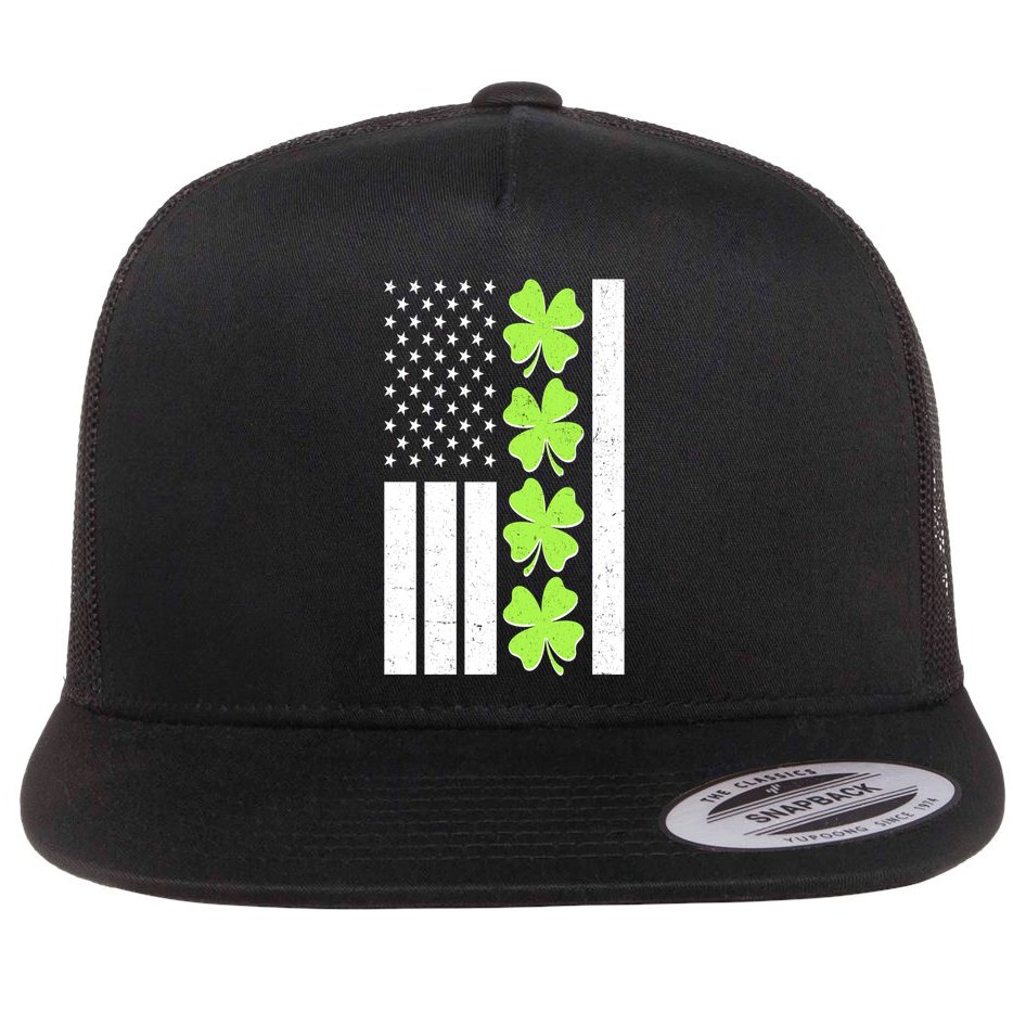St Patrick's Day USA American Flag Shamrock Clovers Flat Bill Trucker Hat