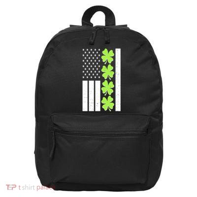 St Patrick's Day USA American Flag Shamrock Clovers 16 in Basic Backpack