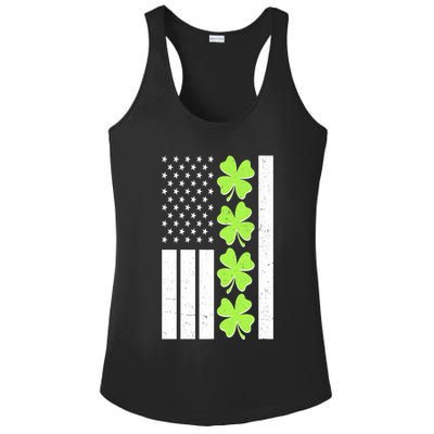 St Patrick's Day USA American Flag Shamrock Clovers Ladies PosiCharge Competitor Racerback Tank