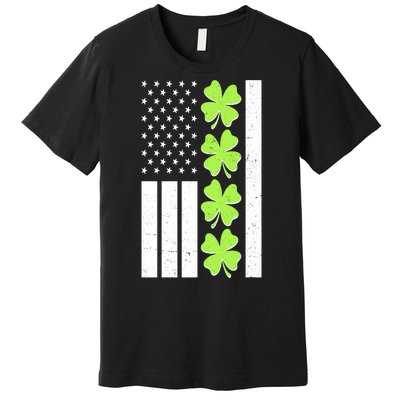 St Patrick's Day USA American Flag Shamrock Clovers Premium T-Shirt