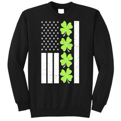 St Patrick's Day USA American Flag Shamrock Clovers Tall Sweatshirt