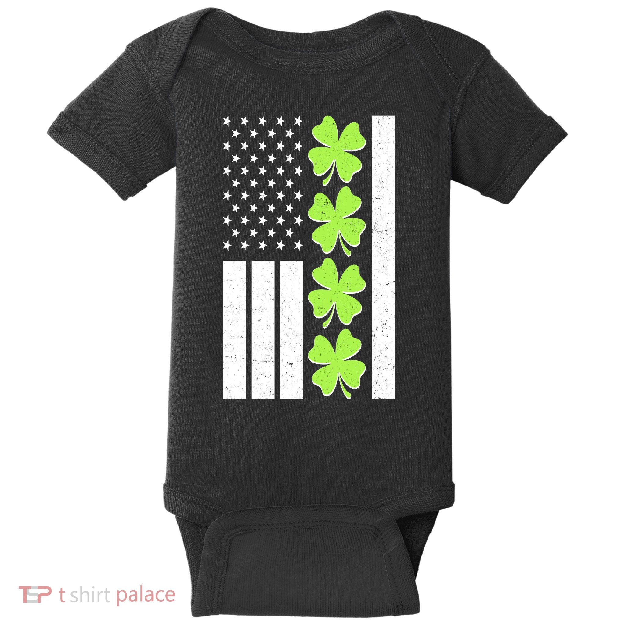 St Patrick's Day USA American Flag Shamrock Clovers Baby Bodysuit
