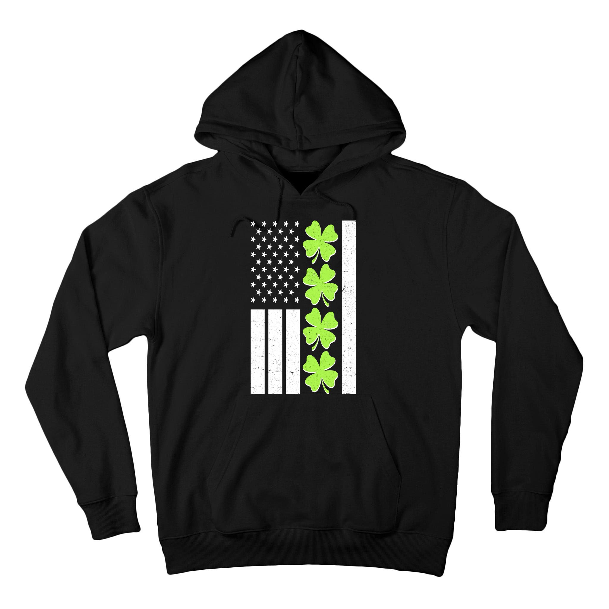 St Patrick's Day USA American Flag Shamrock Clovers Tall Hoodie