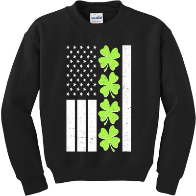 St Patrick's Day USA American Flag Shamrock Clovers Kids Sweatshirt