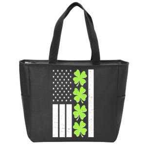 St Patrick's Day USA American Flag Shamrock Clovers Zip Tote Bag