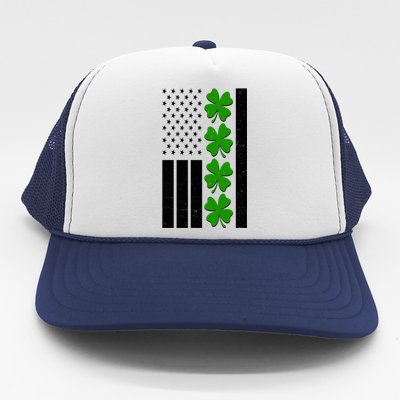 St Patrick's Day USA American Flag Shamrock Clovers Trucker Hat