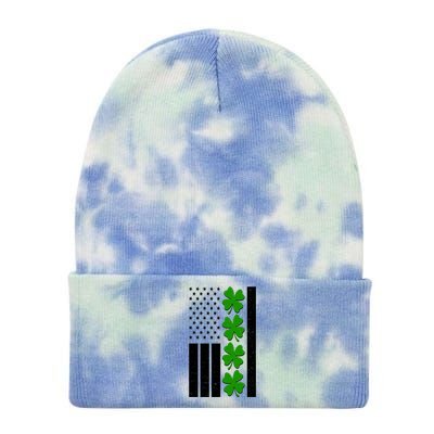 St Patrick's Day USA American Flag Shamrock Clovers Tie Dye 12in Knit Beanie