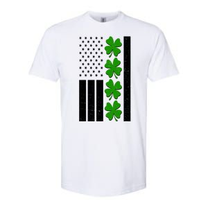 St Patrick's Day USA American Flag Shamrock Clovers Softstyle CVC T-Shirt