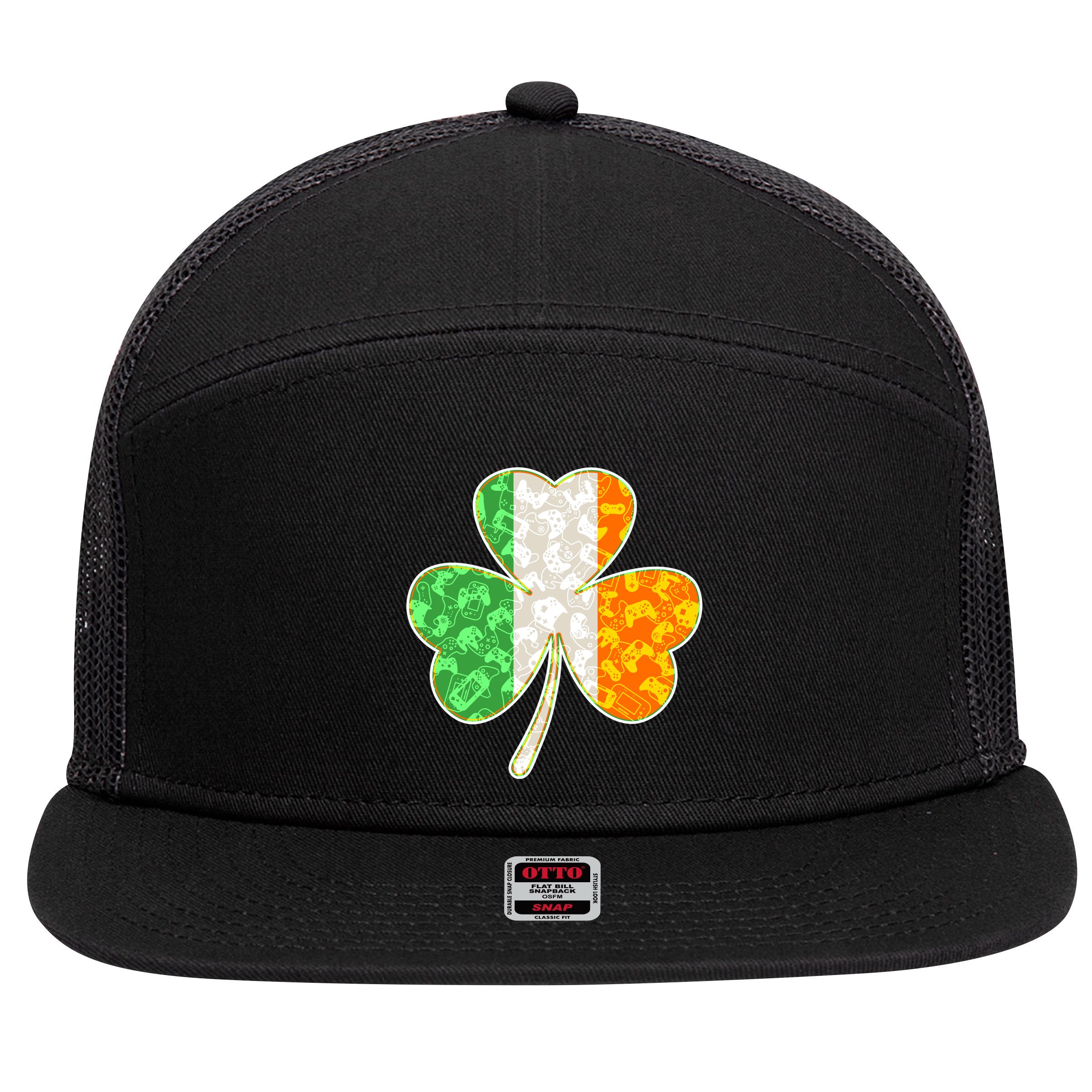 St Patrick's Day Video Gamer Shamrock Clover 7 Panel Mesh Trucker Snapback Hat