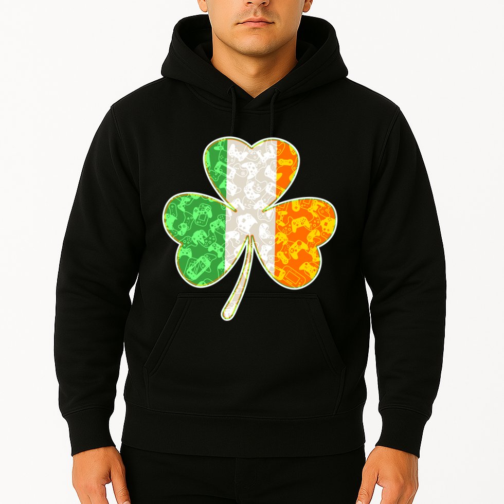 St Patrick's Day Video Gamer Shamrock Clover Hoodie