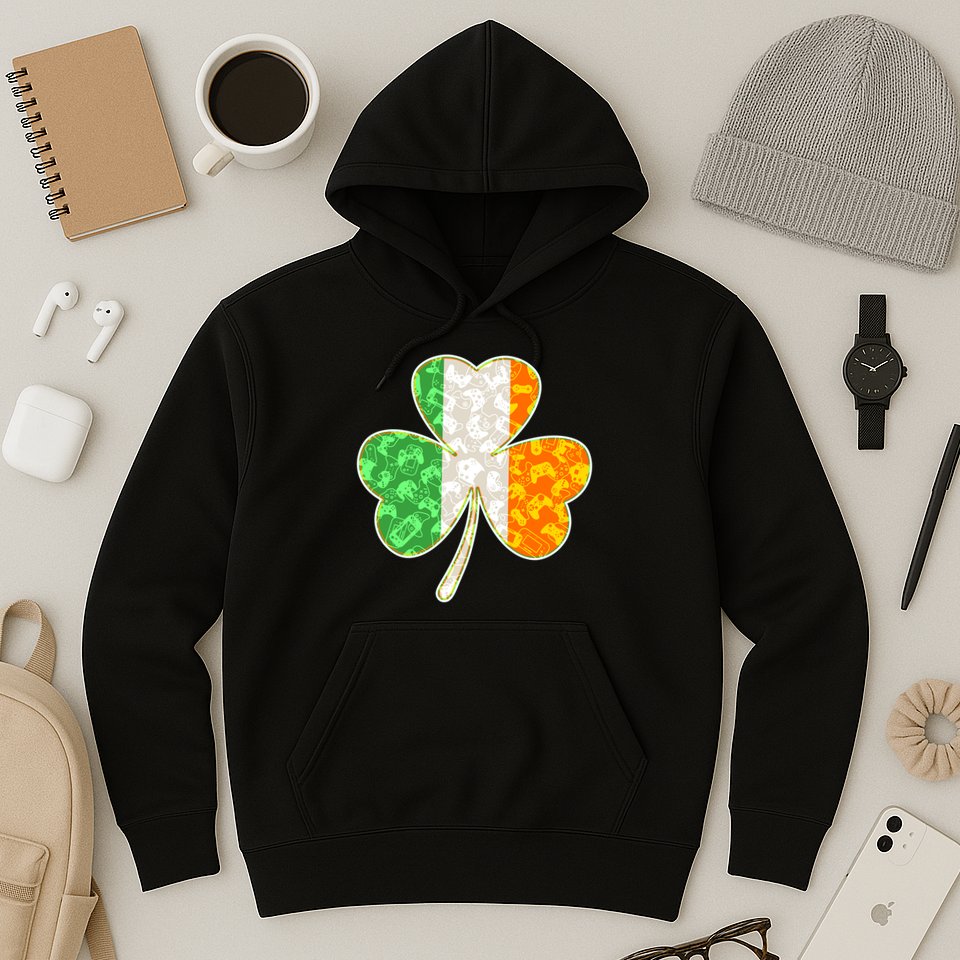 St Patrick's Day Video Gamer Shamrock Clover Hoodie