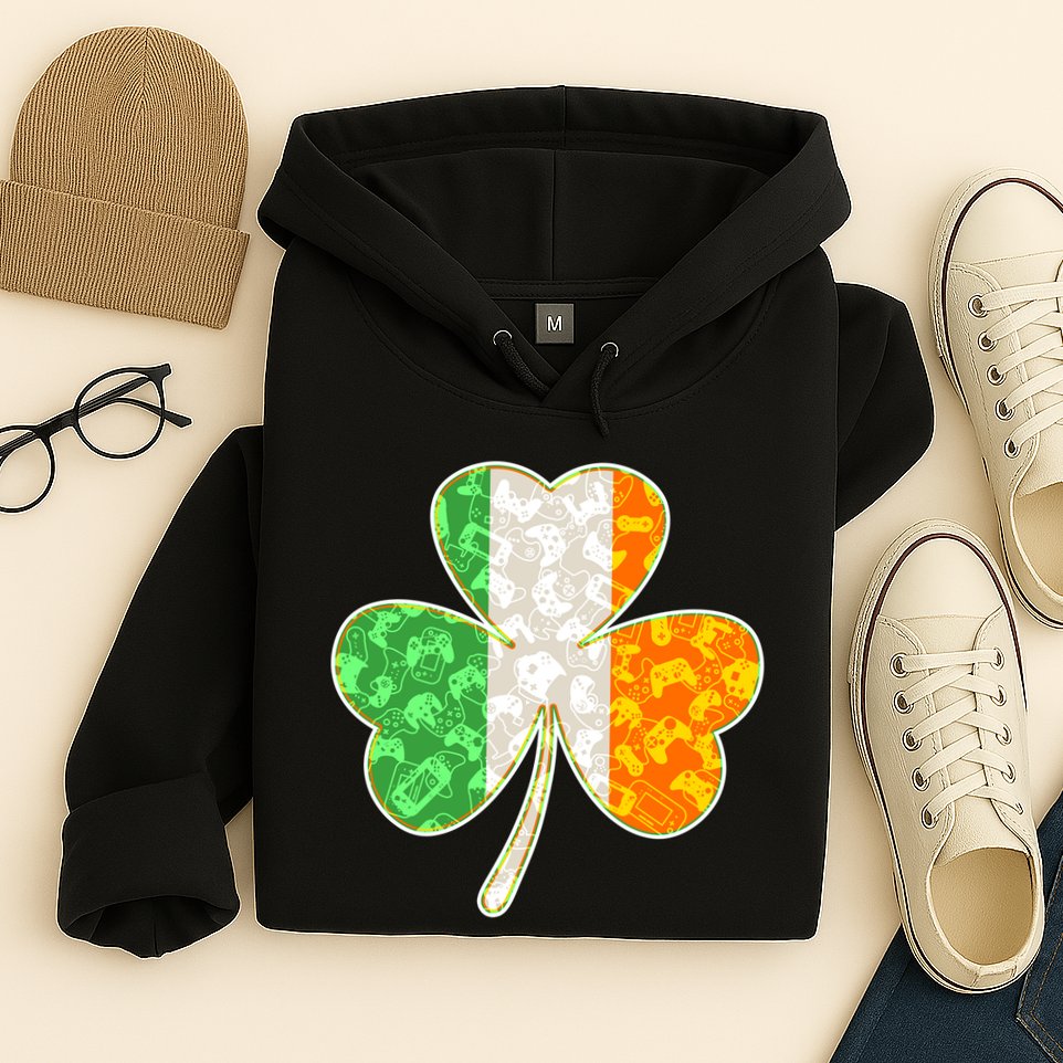 St Patrick's Day Video Gamer Shamrock Clover Hoodie