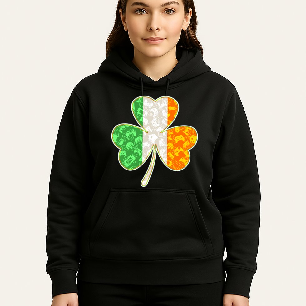 St Patrick's Day Video Gamer Shamrock Clover Hoodie