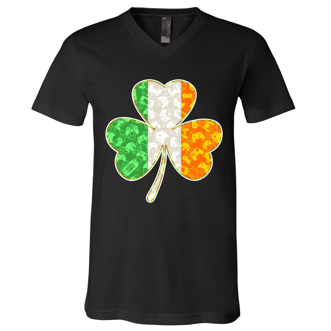 St Patrick's Day Video Gamer Shamrock Clover V-Neck T-Shirt