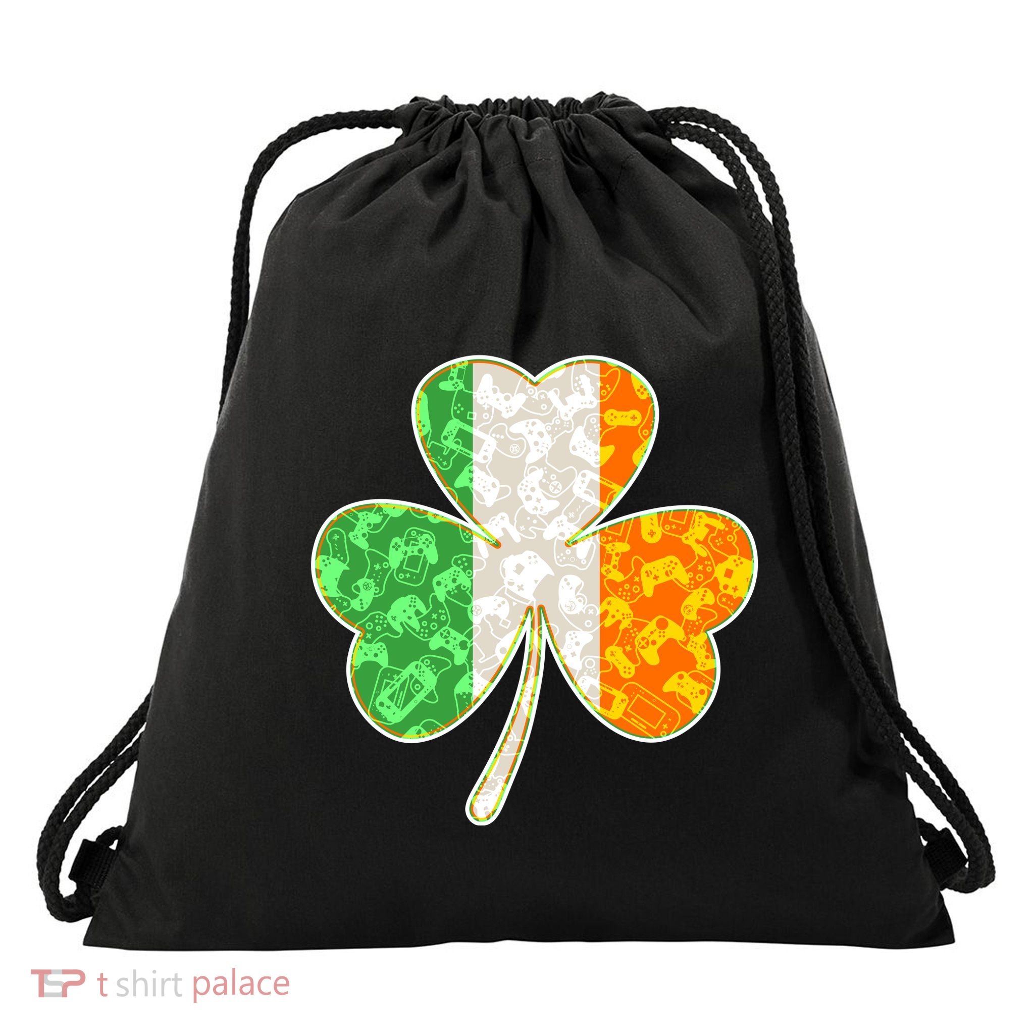 St Patrick's Day Video Gamer Shamrock Clover Drawstring Bag