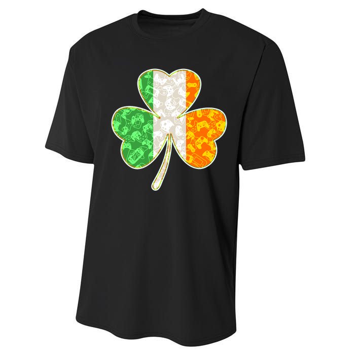 St Patrick's Day Video Gamer Shamrock Clover Performance Sprint T-Shirt