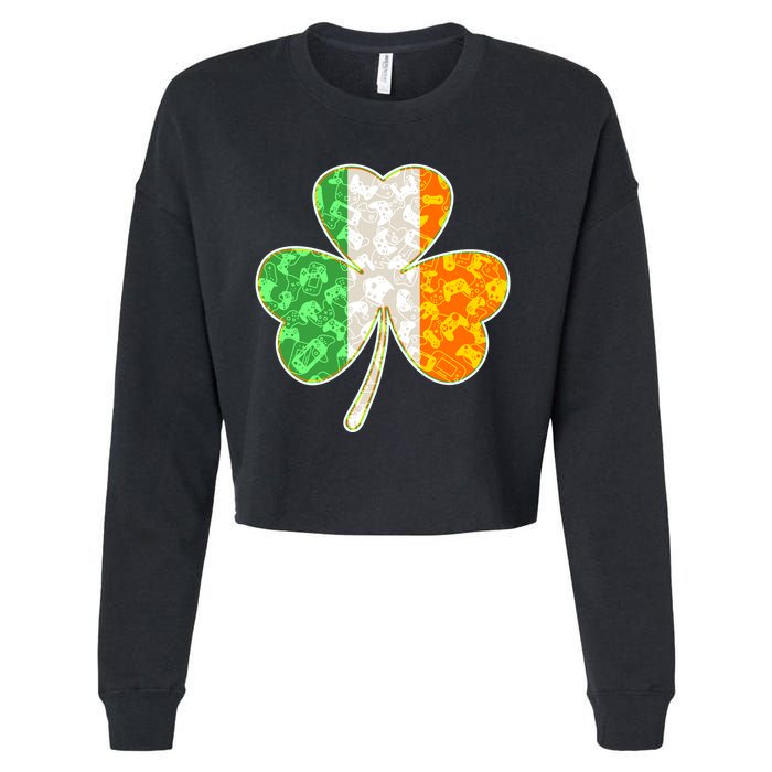 St Patrick's Day Video Gamer Shamrock Clover Cropped Pullover Crew