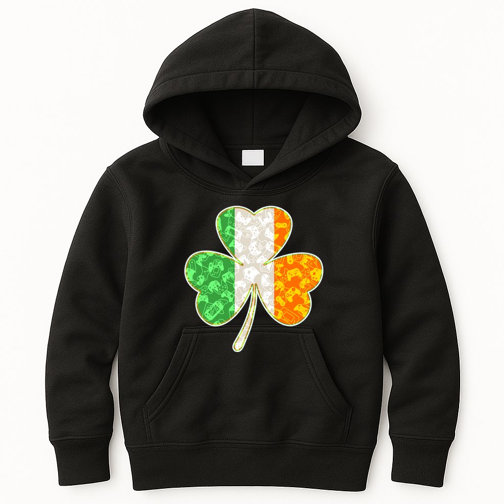 St Patrick's Day Video Gamer Shamrock Clover Kids Hoodie