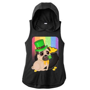 St Patrick's Pug Pot Of Gold Ladies PosiCharge Tri-Blend Wicking Draft Hoodie Tank