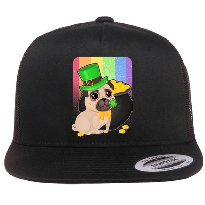 St Patrick's Pug Pot Of Gold Flat Bill Trucker Hat