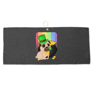 St Patrick's Pug Pot Of Gold Large Microfiber Waffle Golf Towel