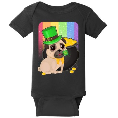 St Patrick's Pug Pot Of Gold Baby Bodysuit