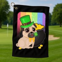 St Patrick's Pug Pot Of Gold Golf Towel