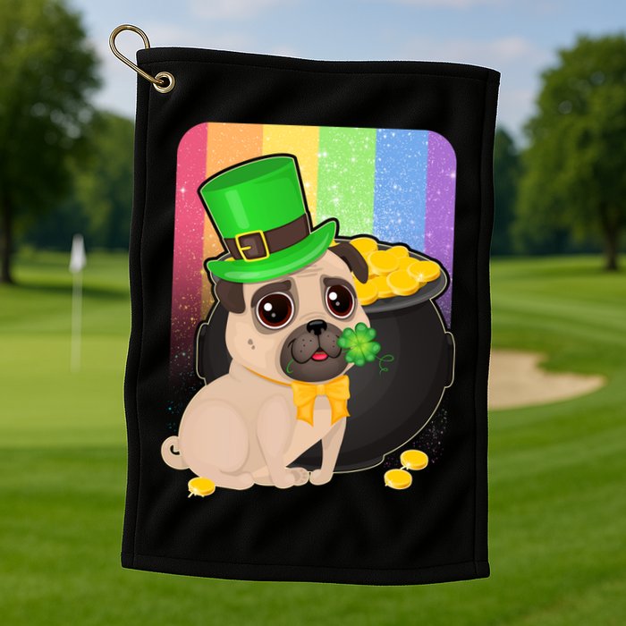 St Patrick's Pug Pot Of Gold Golf Towel