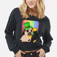 St Patrick's Pug Pot Of Gold Cropped Pullover Crew