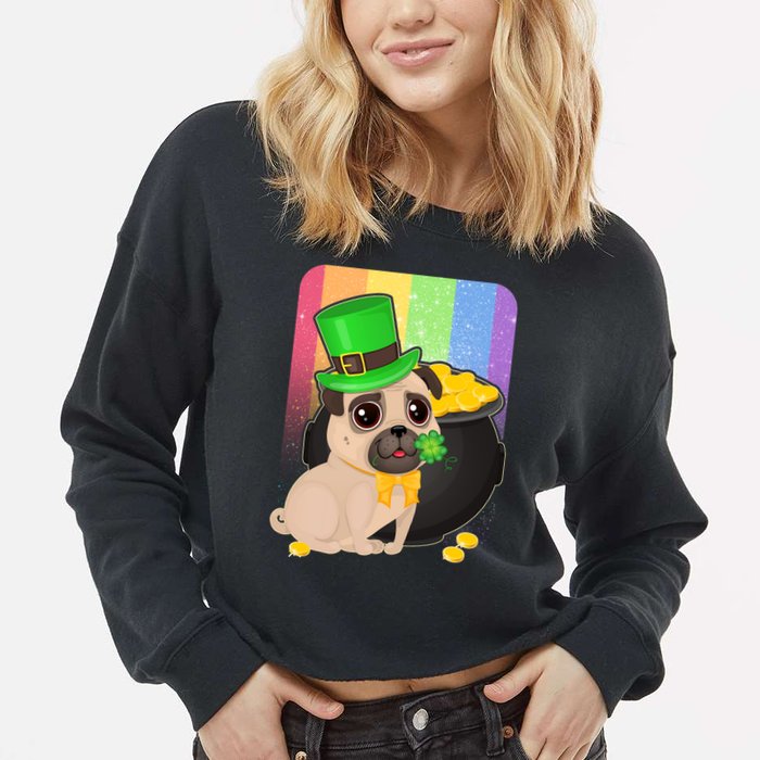 St Patrick's Pug Pot Of Gold Cropped Pullover Crew
