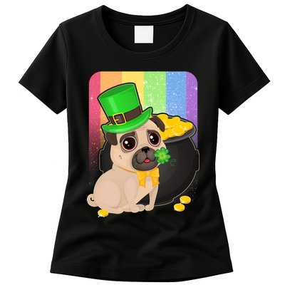 St Patrick's Pug Pot Of Gold Womens T-Shirt
