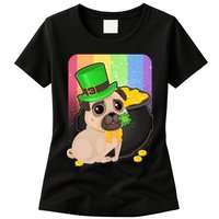 St Patrick's Pug Pot Of Gold Womens T-Shirt