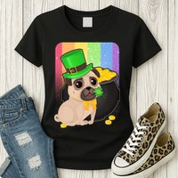 St Patrick's Pug Pot Of Gold Womens T-Shirt