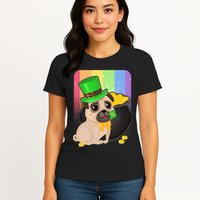 St Patrick's Pug Pot Of Gold Womens T-Shirt