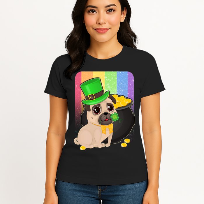 St Patrick's Pug Pot Of Gold Womens T-Shirt