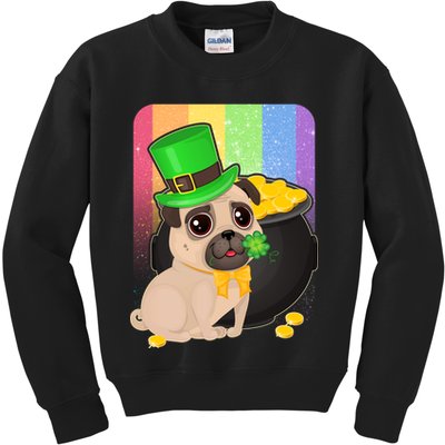 St Patrick's Pug Pot Of Gold Kids Sweatshirt