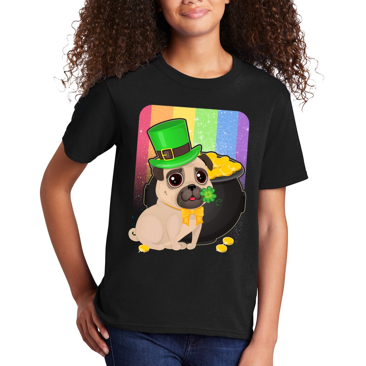 St Patrick's Pug Pot Of Gold Kids T-Shirt